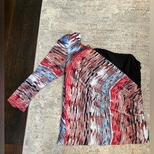 BCBGeneration Bustier Asymmetrical Sleeve Top Size 2 Abstract Print